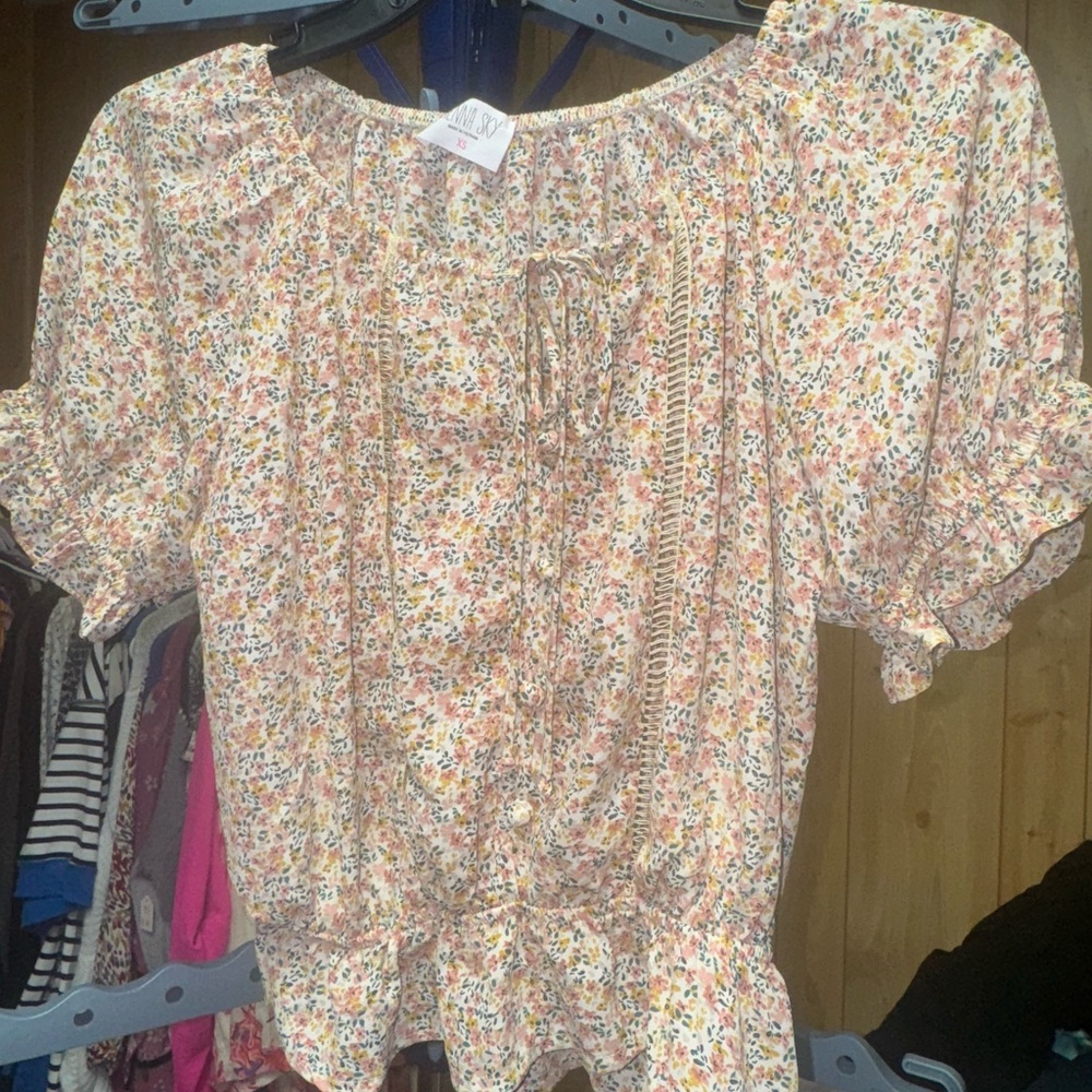 Sienna Sky Peach Floral Peasant Blouse